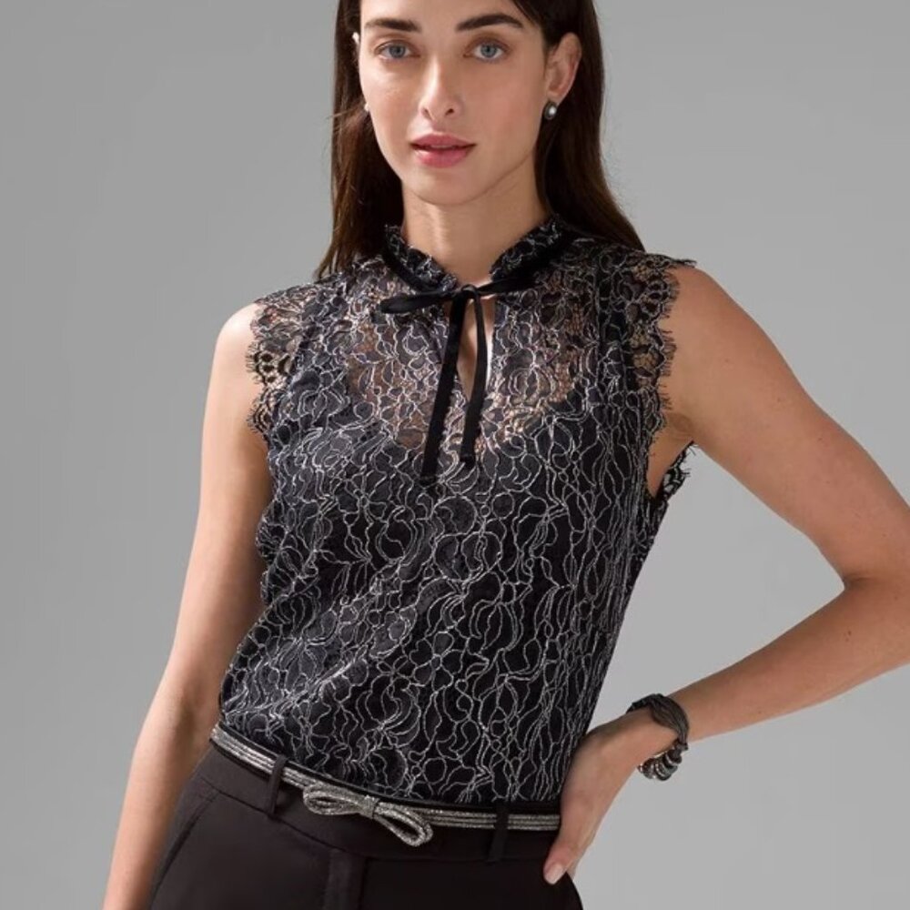 White House Black Market Sleeveless Lace High-Neck Shell size small